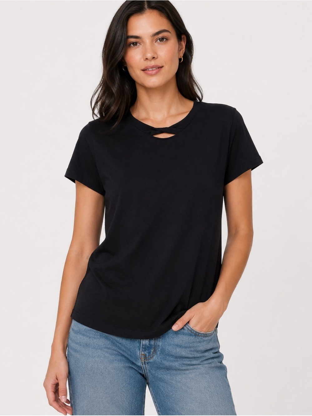 LNA Revolve Relaxed Fit Black Cotton Crewneck Keyhole Neck Basic Tee Shirt 2XL